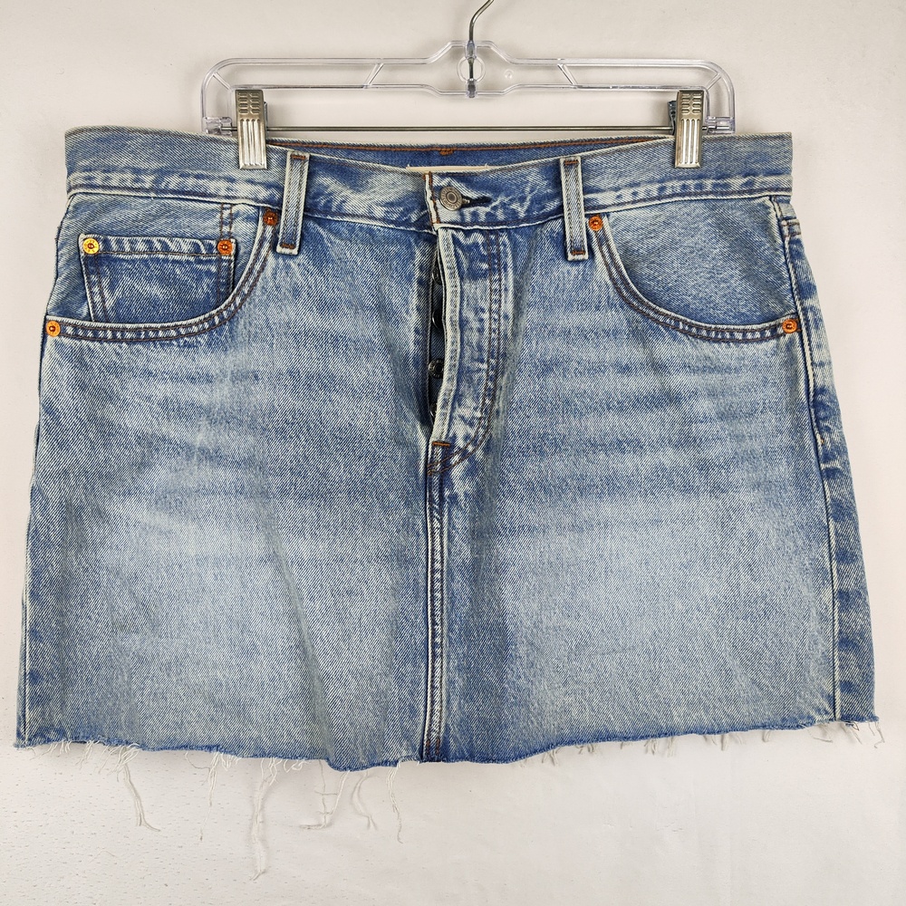 Levi's Icon Skirt Womens 32 Blue Denim Button Fly Raw Hem High Rise Mini Casual